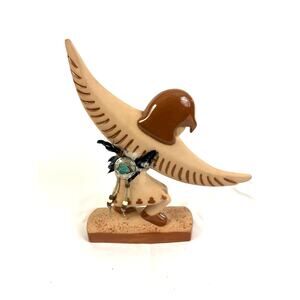 Vintage Native American Southwestern Ceramic Eagle Dancer Figurine Signed 13.5"